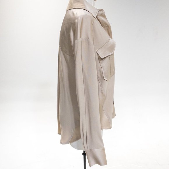 Veronica Beard M Luxe Crepe Button Down Blouse Long Sleeve Shirt Sand size 6 - Picture 7 of 16